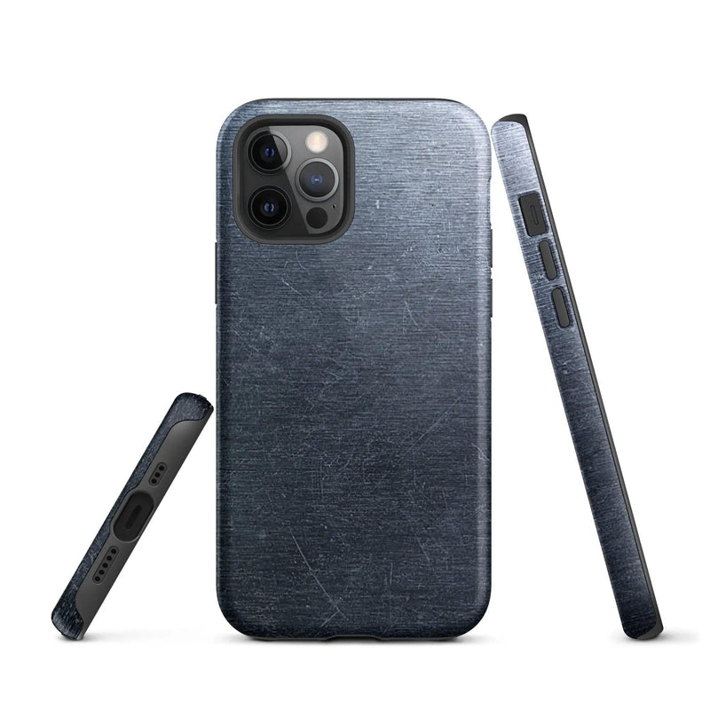 Load image into Gallery viewer, Brushed Dark Silver Industrial Metal Double Layered Impact Resistant Tough iPhone Case 3D Wrap Matte or Glossy Finish CREATIVETECH