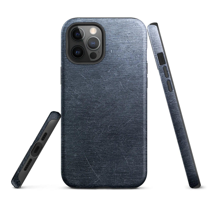 Load image into Gallery viewer, Brushed Dark Silver Industrial Metal Double Layered Impact Resistant Tough iPhone Case 3D Wrap Matte or Glossy Finish CREATIVETECH