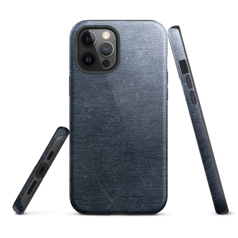 Load image into Gallery viewer, Brushed Dark Silver Industrial Metal Double Layered Impact Resistant Tough iPhone Case 3D Wrap Matte or Glossy Finish CREATIVETECH