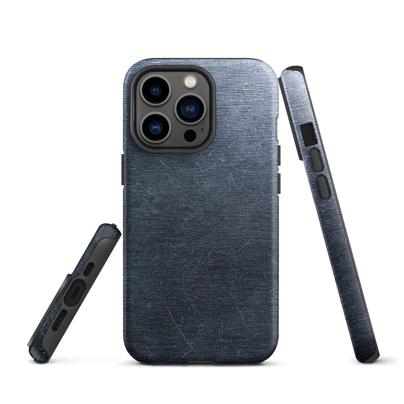 Load image into Gallery viewer, Brushed Dark Silver Industrial Metal Double Layered Impact Resistant Tough iPhone Case 3D Wrap Matte or Glossy Finish CREATIVETECH