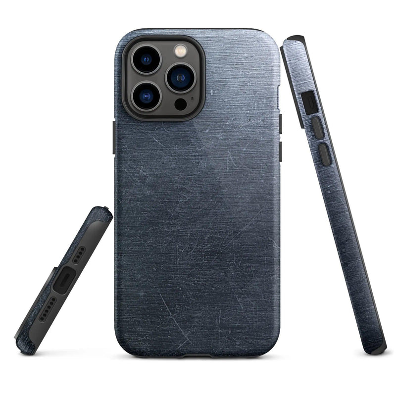 Load image into Gallery viewer, Brushed Dark Silver Industrial Metal Double Layered Impact Resistant Tough iPhone Case 3D Wrap Matte or Glossy Finish CREATIVETECH