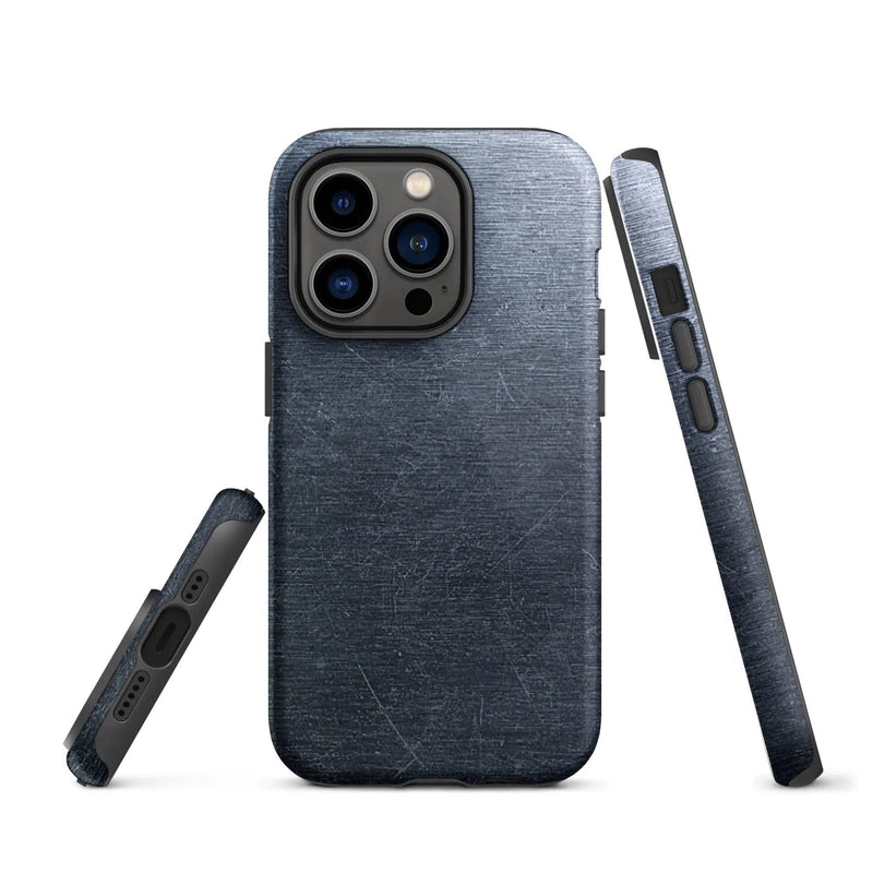 Load image into Gallery viewer, Brushed Dark Silver Industrial Metal Double Layered Impact Resistant Tough iPhone Case 3D Wrap Matte or Glossy Finish CREATIVETECH