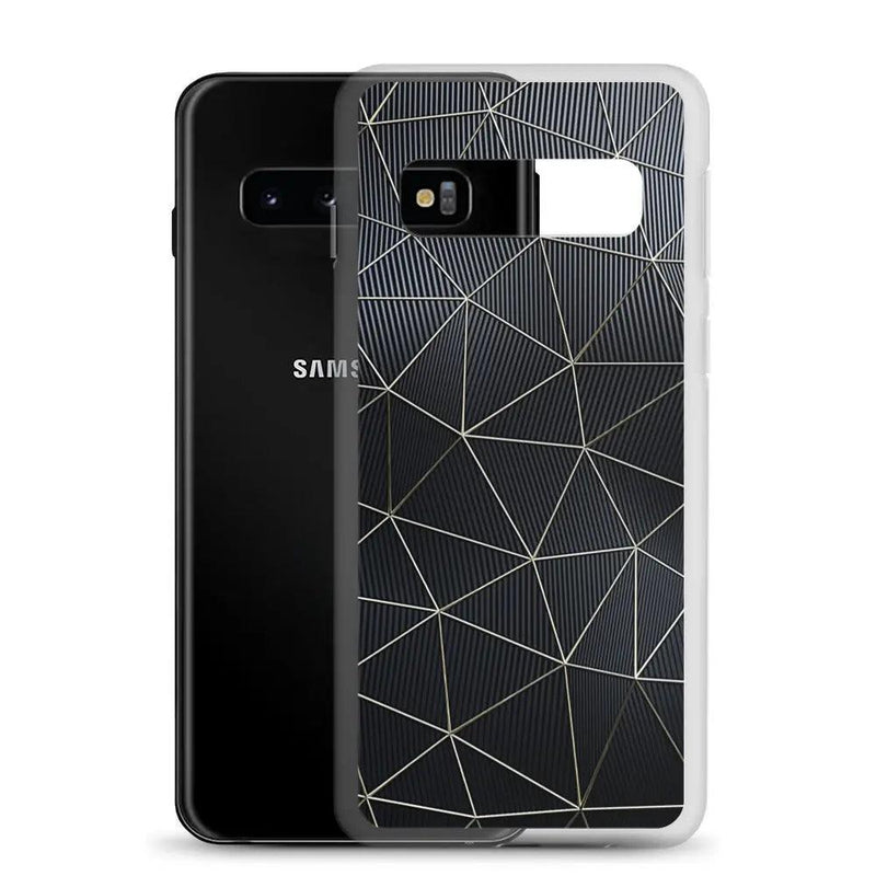 Load image into Gallery viewer, Carbon Fiber Metal Polygon Dark Flexible Clear Samsung Case Bump Resistant Corners CREATIVETECH