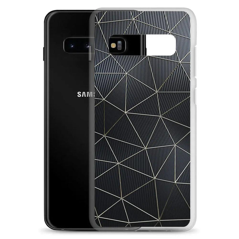 Load image into Gallery viewer, Carbon Fiber Metal Polygon Dark Flexible Clear Samsung Case Bump Resistant Corners CREATIVETECH