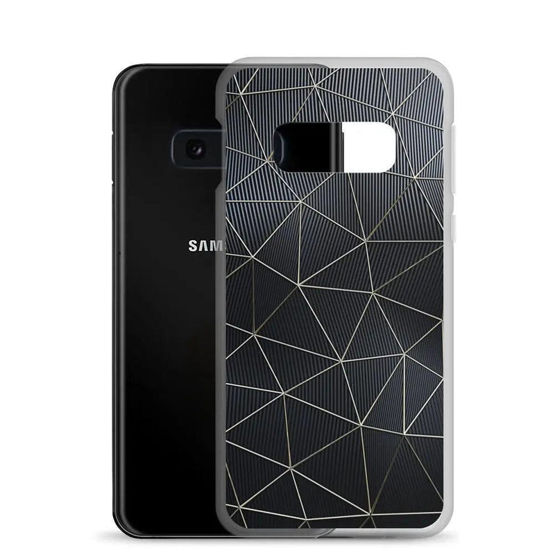 Load image into Gallery viewer, Carbon Fiber Metal Polygon Dark Flexible Clear Samsung Case Bump Resistant Corners CREATIVETECH