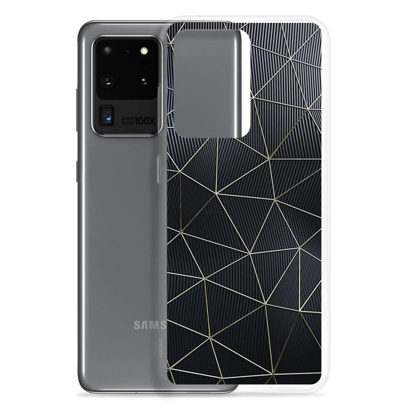 Load image into Gallery viewer, Carbon Fiber Metal Polygon Dark Flexible Clear Samsung Case Bump Resistant Corners CREATIVETECH