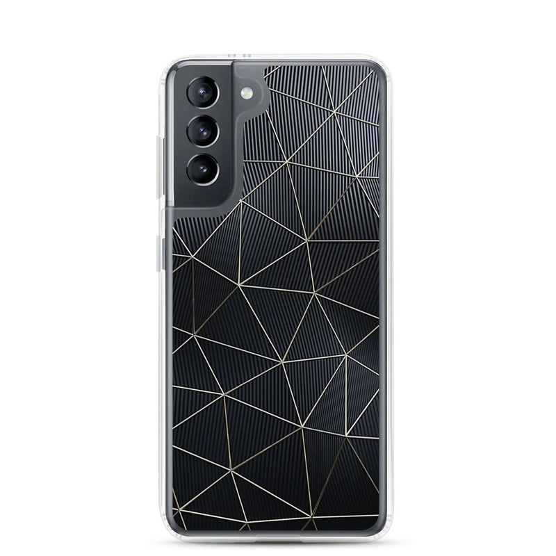 Load image into Gallery viewer, Carbon Fiber Metal Polygon Dark Flexible Clear Samsung Case Bump Resistant Corners CREATIVETECH