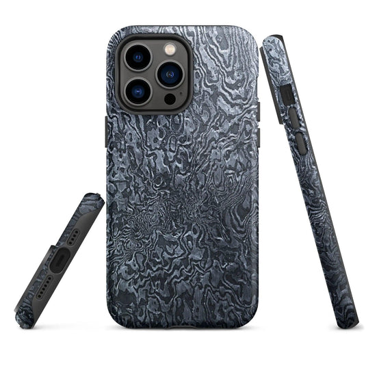 Damascus Steel Pattern Metal Double Layered Impact Resistant Tough iPhone Case 3D Wrap Matte or Glossy Finish CREATIVETECH