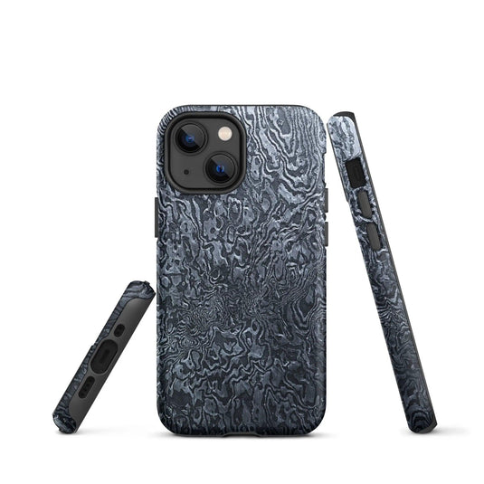 Damascus Steel Pattern Metal Double Layered Impact Resistant Tough iPhone Case 3D Wrap Matte or Glossy Finish CREATIVETECH