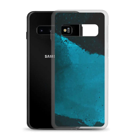Dark Cyan Marine Blue Industrial Watercolor Paint Brush Style Flexible Clear Samsung Case Bump Resistant Corners CREATIVETECH