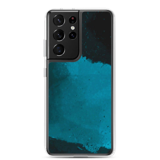 Dark Cyan Marine Blue Industrial Watercolor Paint Brush Style Flexible Clear Samsung Case Bump Resistant Corners CREATIVETECH
