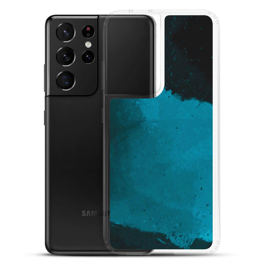 Dark Cyan Marine Blue Industrial Watercolor Paint Brush Style Flexible Clear Samsung Case Bump Resistant Corners CREATIVETECH