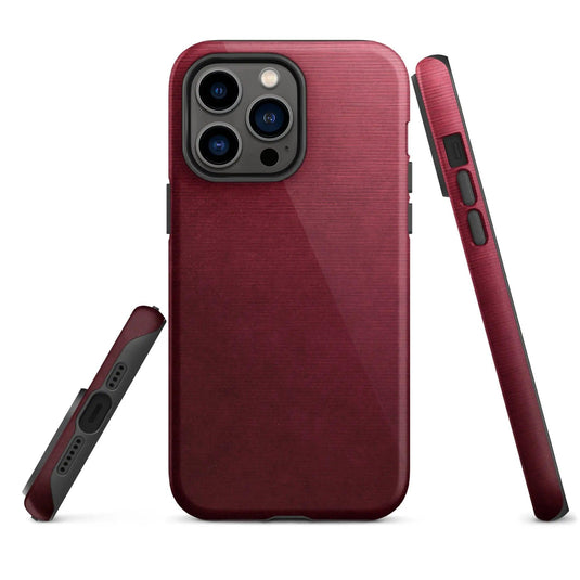 Dark Red Brushed Industrial Metal Double Layered Impact Resistant Tough iPhone Case 3D Wrap Matte or Glossy Finish CREATIVETECH