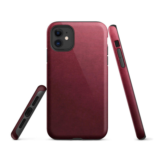 Dark Red Brushed Industrial Metal Double Layered Impact Resistant Tough iPhone Case 3D Wrap Matte or Glossy Finish CREATIVETECH
