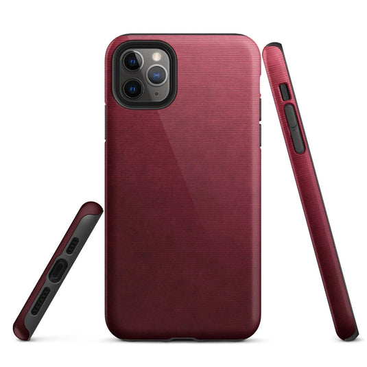 Dark Red Brushed Industrial Metal Double Layered Impact Resistant Tough iPhone Case 3D Wrap Matte or Glossy Finish CREATIVETECH