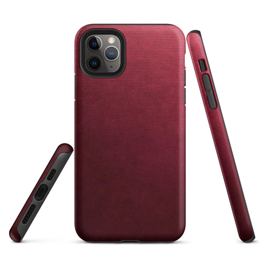 Dark Red Brushed Industrial Metal Double Layered Impact Resistant Tough iPhone Case 3D Wrap Matte or Glossy Finish CREATIVETECH