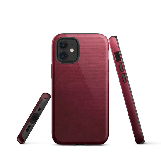Dark Red Brushed Industrial Metal Double Layered Impact Resistant Tough iPhone Case 3D Wrap Matte or Glossy Finish CREATIVETECH