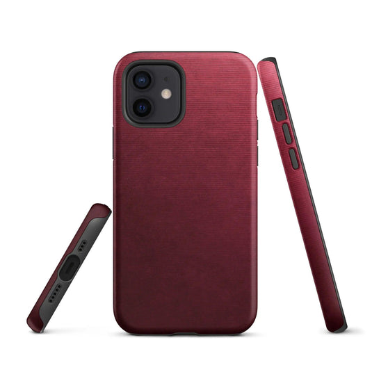 Dark Red Brushed Industrial Metal Double Layered Impact Resistant Tough iPhone Case 3D Wrap Matte or Glossy Finish CREATIVETECH