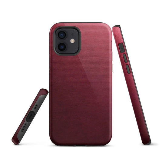 Dark Red Brushed Industrial Metal Double Layered Impact Resistant Tough iPhone Case 3D Wrap Matte or Glossy Finish CREATIVETECH