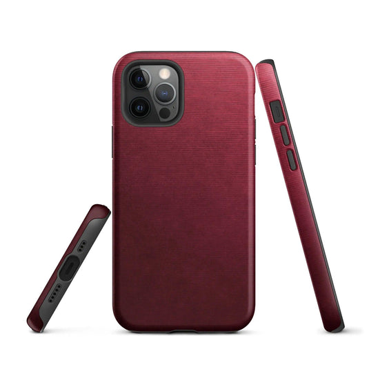 Dark Red Brushed Industrial Metal Double Layered Impact Resistant Tough iPhone Case 3D Wrap Matte or Glossy Finish CREATIVETECH