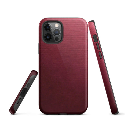 Dark Red Brushed Industrial Metal Double Layered Impact Resistant Tough iPhone Case 3D Wrap Matte or Glossy Finish CREATIVETECH