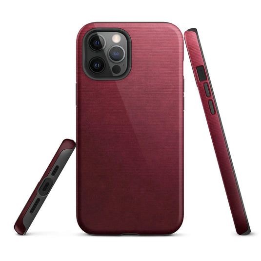 Dark Red Brushed Industrial Metal Double Layered Impact Resistant Tough iPhone Case 3D Wrap Matte or Glossy Finish CREATIVETECH