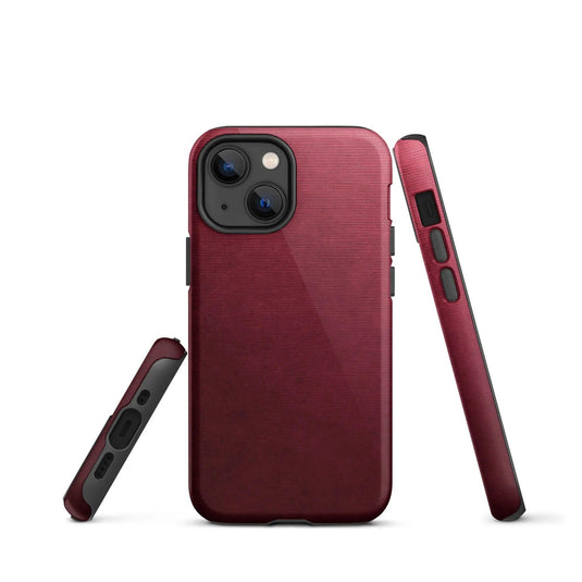 Dark Red Brushed Industrial Metal Double Layered Impact Resistant Tough iPhone Case 3D Wrap Matte or Glossy Finish CREATIVETECH