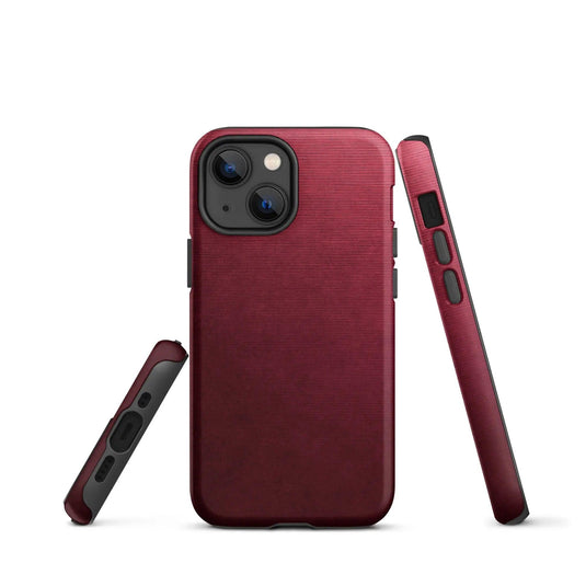 Dark Red Brushed Industrial Metal Double Layered Impact Resistant Tough iPhone Case 3D Wrap Matte or Glossy Finish CREATIVETECH
