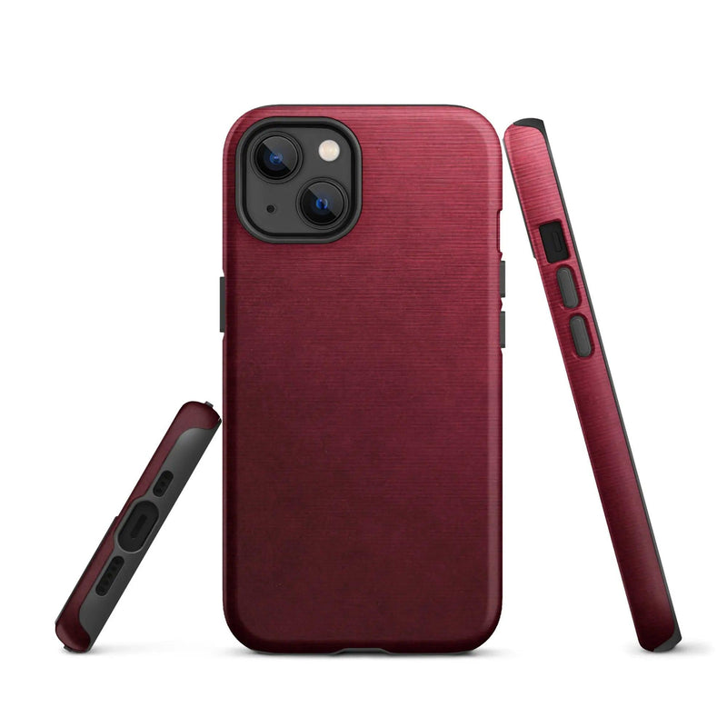 Load image into Gallery viewer, Dark Red Brushed Industrial Metal Double Layered Impact Resistant Tough iPhone Case 3D Wrap Matte or Glossy Finish CREATIVETECH