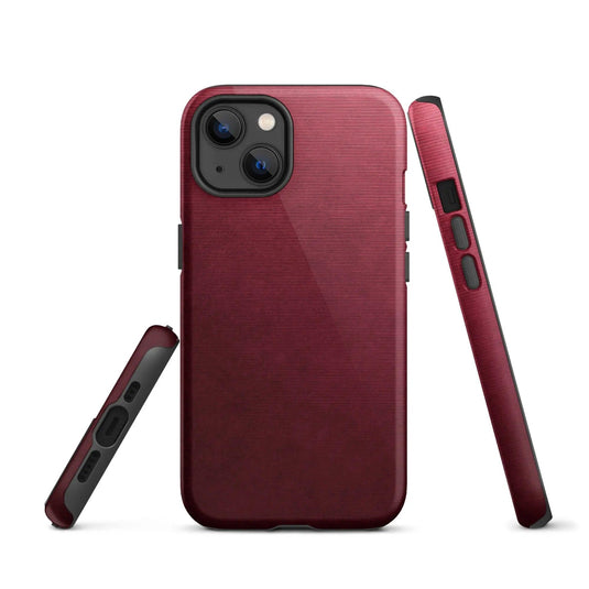Dark Red Brushed Industrial Metal Double Layered Impact Resistant Tough iPhone Case 3D Wrap Matte or Glossy Finish CREATIVETECH
