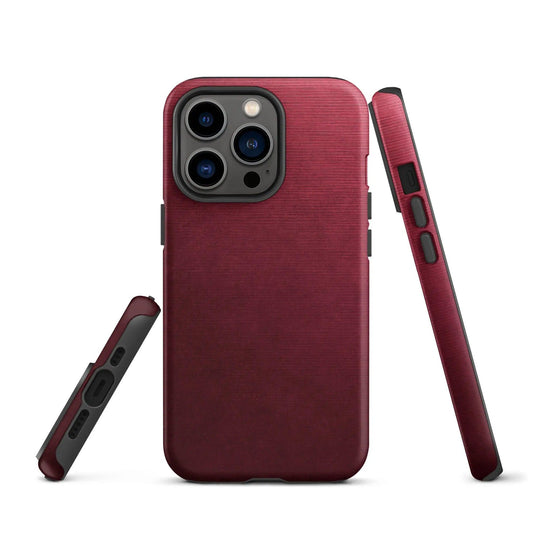 Dark Red Brushed Industrial Metal Double Layered Impact Resistant Tough iPhone Case 3D Wrap Matte or Glossy Finish CREATIVETECH