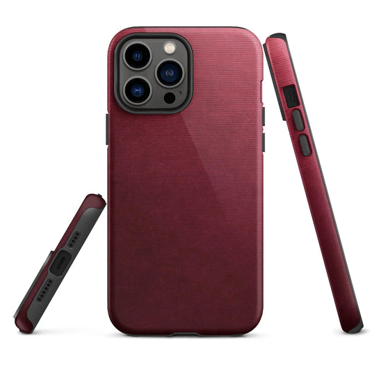 Dark Red Brushed Industrial Metal Double Layered Impact Resistant Tough iPhone Case 3D Wrap Matte or Glossy Finish CREATIVETECH