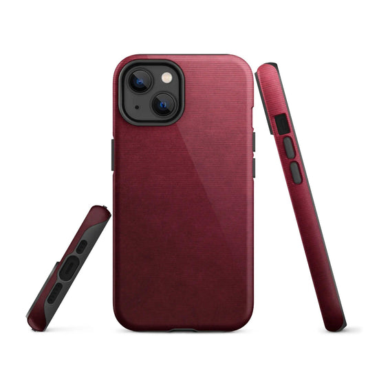Dark Red Brushed Industrial Metal Double Layered Impact Resistant Tough iPhone Case 3D Wrap Matte or Glossy Finish CREATIVETECH