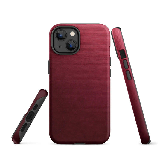 Dark Red Brushed Industrial Metal Double Layered Impact Resistant Tough iPhone Case 3D Wrap Matte or Glossy Finish CREATIVETECH