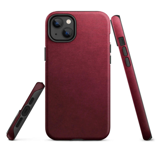 Dark Red Brushed Industrial Metal Double Layered Impact Resistant Tough iPhone Case 3D Wrap Matte or Glossy Finish CREATIVETECH