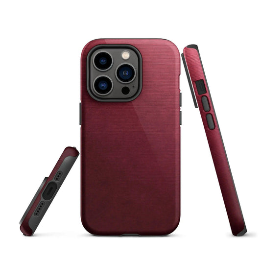 Dark Red Brushed Industrial Metal Double Layered Impact Resistant Tough iPhone Case 3D Wrap Matte or Glossy Finish CREATIVETECH
