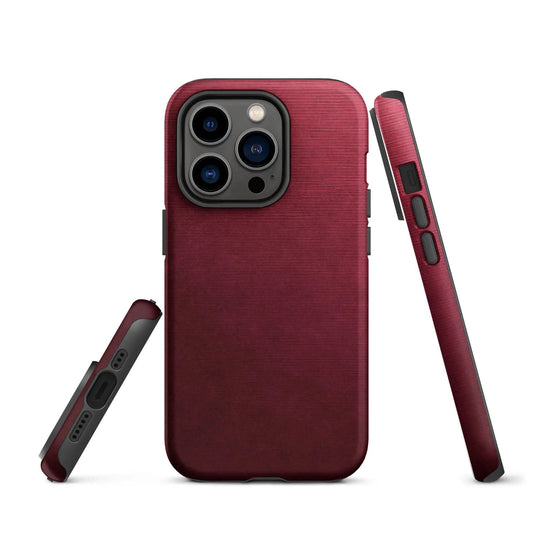 Dark Red Brushed Industrial Metal Double Layered Impact Resistant Tough iPhone Case 3D Wrap Matte or Glossy Finish CREATIVETECH
