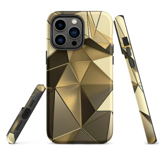 Gold Polygon Metal Double Layered Impact Resistant Tough iPhone Case 3D Wrap Matte or Glossy Finish CREATIVETECH