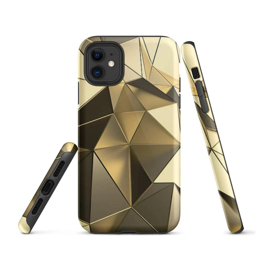Gold Polygon Metal Double Layered Impact Resistant Tough iPhone Case 3D Wrap Matte or Glossy Finish CREATIVETECH