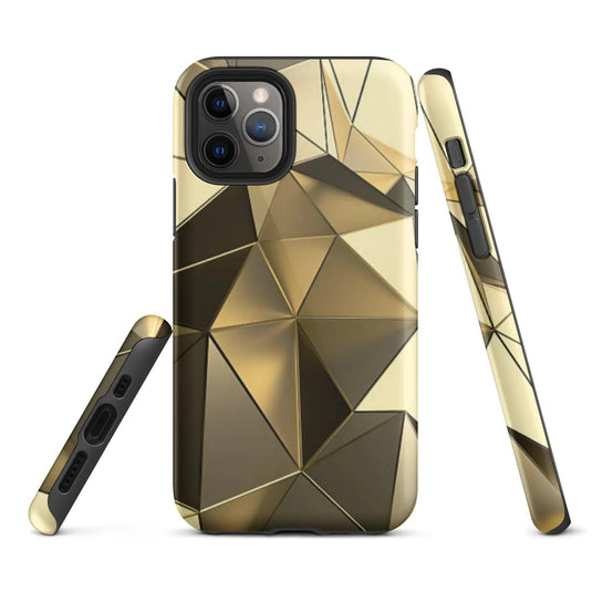 Gold Polygon Metal Double Layered Impact Resistant Tough iPhone Case 3D Wrap Matte or Glossy Finish CREATIVETECH
