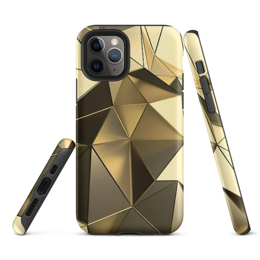 Gold Polygon Metal Double Layered Impact Resistant Tough iPhone Case 3D Wrap Matte or Glossy Finish CREATIVETECH