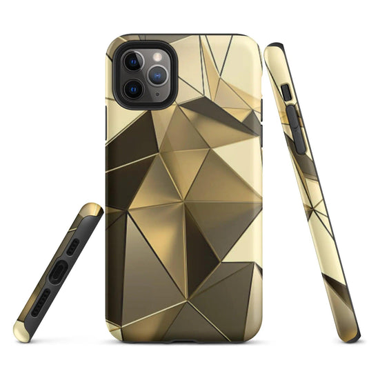 Gold Polygon Metal Double Layered Impact Resistant Tough iPhone Case 3D Wrap Matte or Glossy Finish CREATIVETECH