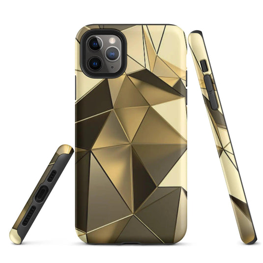 Gold Polygon Metal Double Layered Impact Resistant Tough iPhone Case 3D Wrap Matte or Glossy Finish CREATIVETECH