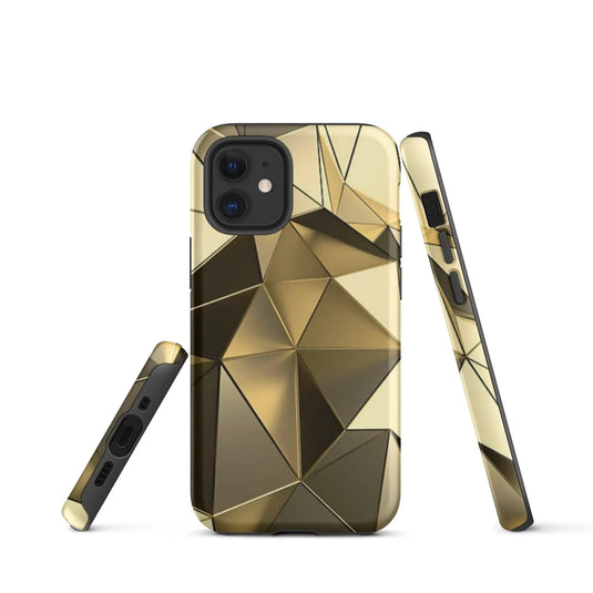 Gold Polygon Metal Double Layered Impact Resistant Tough iPhone Case 3D Wrap Matte or Glossy Finish CREATIVETECH