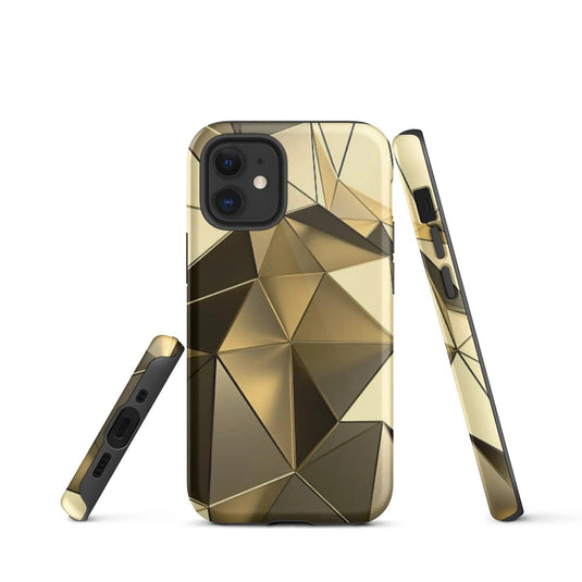 Gold Polygon Metal Double Layered Impact Resistant Tough iPhone Case 3D Wrap Matte or Glossy Finish CREATIVETECH