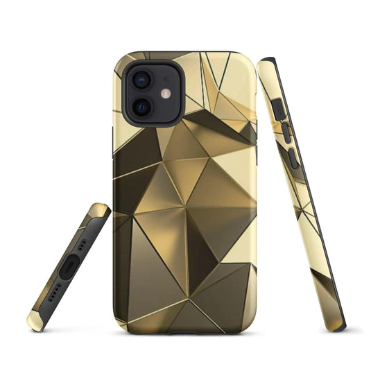 Gold Polygon Metal Double Layered Impact Resistant Tough iPhone Case 3D Wrap Matte or Glossy Finish CREATIVETECH