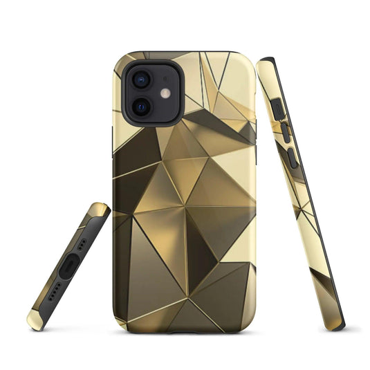 Gold Polygon Metal Double Layered Impact Resistant Tough iPhone Case 3D Wrap Matte or Glossy Finish CREATIVETECH