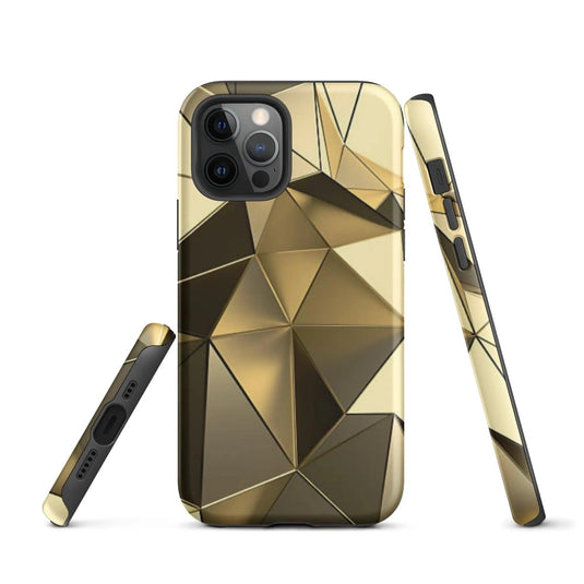 Gold Polygon Metal Double Layered Impact Resistant Tough iPhone Case 3D Wrap Matte or Glossy Finish CREATIVETECH