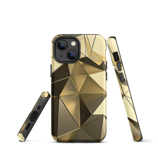 Gold Polygon Metal Double Layered Impact Resistant Tough iPhone Case 3D Wrap Matte or Glossy Finish CREATIVETECH