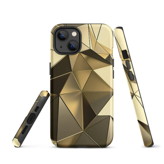 Gold Polygon Metal Double Layered Impact Resistant Tough iPhone Case 3D Wrap Matte or Glossy Finish CREATIVETECH